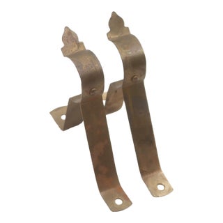Pair of Brass Plated Steel Curtain Rod Brackets For Sale