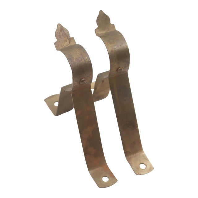 Pair of Brass Plated Steel Curtain Rod Brackets For Sale