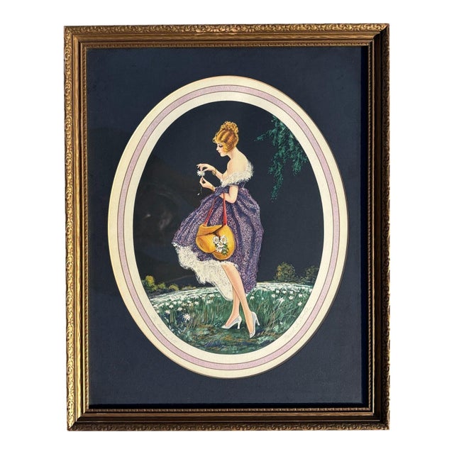1920's Framed French Artwork "The Daisies Tell" by Marcel Le Boulte For Sale