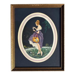 1920's Framed French Artwork "The Daisies Tell" by Marcel Le Boulte