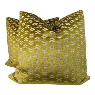 Manuel Canovas "Tino Velvet" in Color Anis 22" PIllows-A Pair For Sale