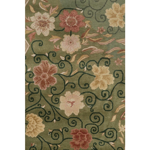 Art Deco 2010s Rug & Kilim’s Chinese Style Art Deco Rug in Green With Red & Gold Florals For Sale - Image 3 of 7