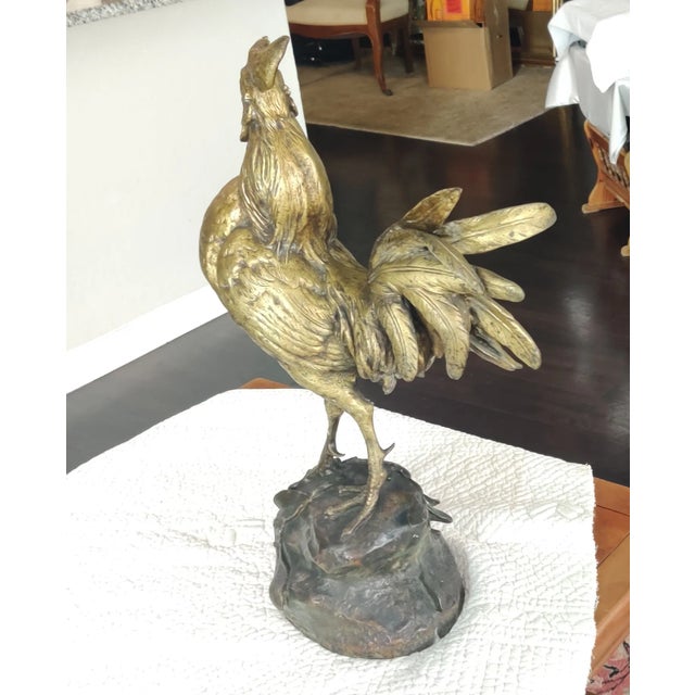 Metal Antique French Bronze Rooster Signed For Sale - Image 7 of 12