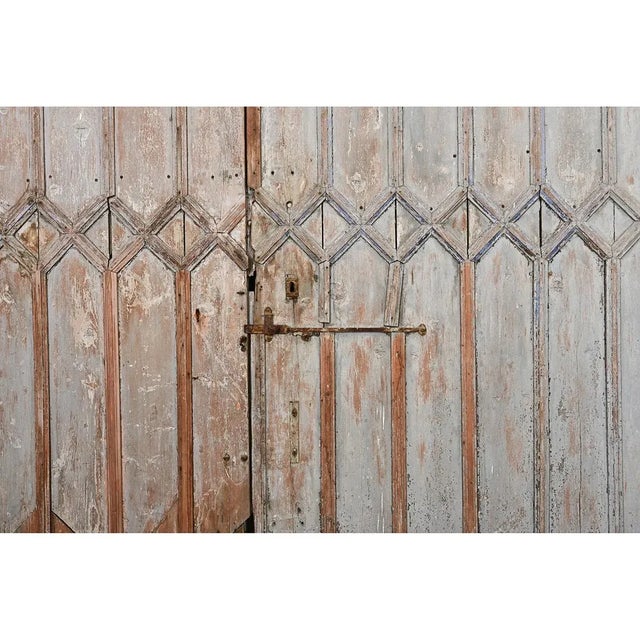 Rustic European French Pair of 19th Century Painted Entry Doors For Sale - Image 3 of 12