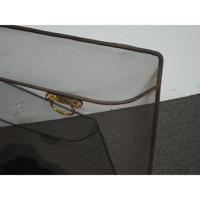 Metal Vintage Black Fireplace Screen W a Curved Back & Brass Handles French Country For Sale - Image 7 of 10