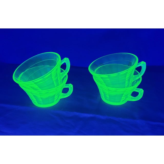 Uranium Glass Set of 4 Green Tea Cups Early 20th Century For Sale - Image 16 of 18