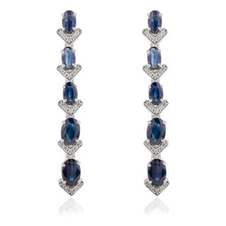 3.47 Carat Blue Sapphire Chandelier Line Earrings With Diamonds in 14k Gold- 2 Pieces For Sale