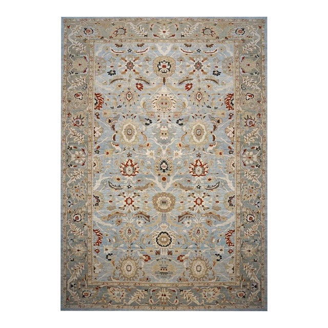 Persian Wool Sultanabad 14 x 20 Light Blue & Teal with Rust Oversized Rug #1140199 For Sale
