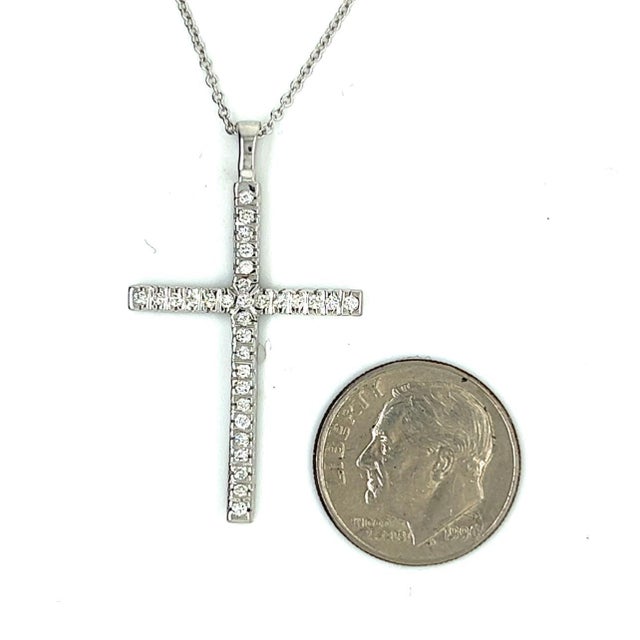 Natural Diamond Cross Pendant 17" Chain 14k White Gold 0.41 TCW Certified For Sale - Image 9 of 11