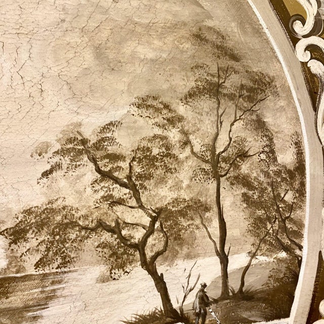 Tondos with Grisaille Landscapes, 1800s, Oil Painting on Canvas, Framed, Set of 2 For Sale - Image 5 of 6