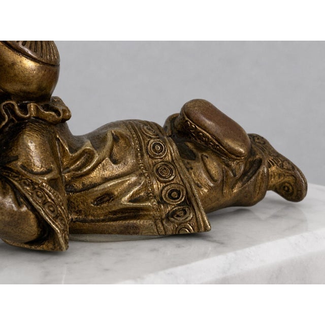 Metal 19th Century Japanese Meiji Bronze Reclining Karako Boy Okimono With Articulated Fan For Sale - Image 7 of 12