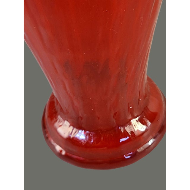 Vintage Mid-Century Modern Italian Red Opaline Ruffled Top Art Glass Vase For Sale - Image 4 of 10