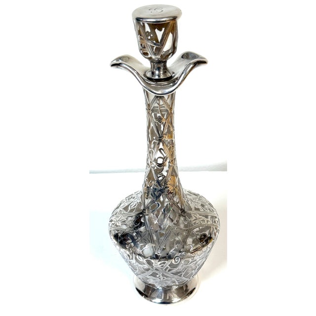 Early 20th Century Large Art Nouveau Silver Overlay Grapevine Decanter , Alvin Silver Co. For Sale - Image 10 of 14