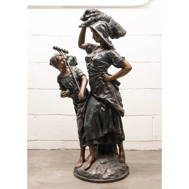 Mathurin Moreau Large Antique French Bronze Sculpture “Return From the Harvest” Attributed to Mathurin Moreau For Sale - Image 4 of 12