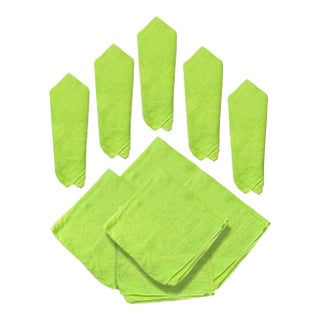 Vintage French Lime Green Napkins, Set of 10 For Sale