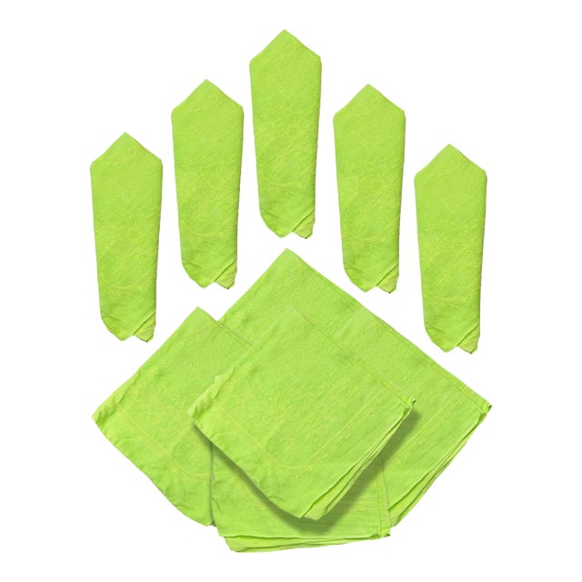 Vintage French Lime Green Napkins, Set of 10 For Sale