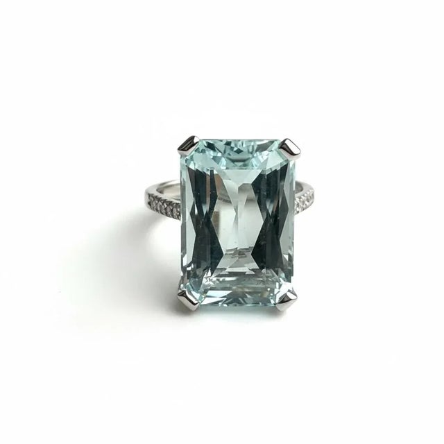 14k White Gold 12.07 Carat Natural Aquamarine and Diamond Solitaire Ring, Size 9 For Sale - Image 12 of 15