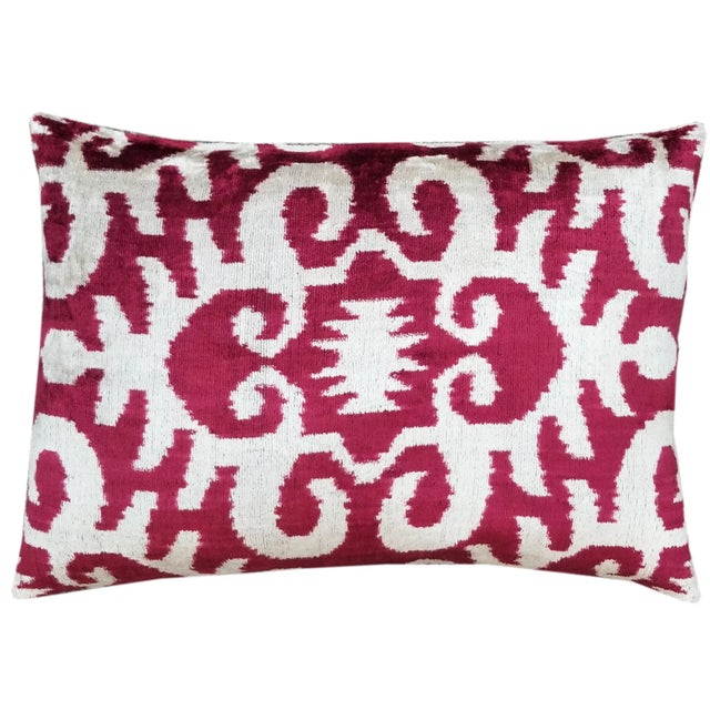 Contemporary Silk Uzbek Ikat Velvet Hand Made Pillow Cushion,16x24 For Sale - Image 3 of 3