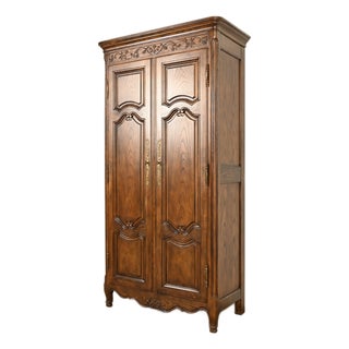 Baker Furniture French Provincial Louis XV Carved Oak Armoire Dresser or Linen Press For Sale