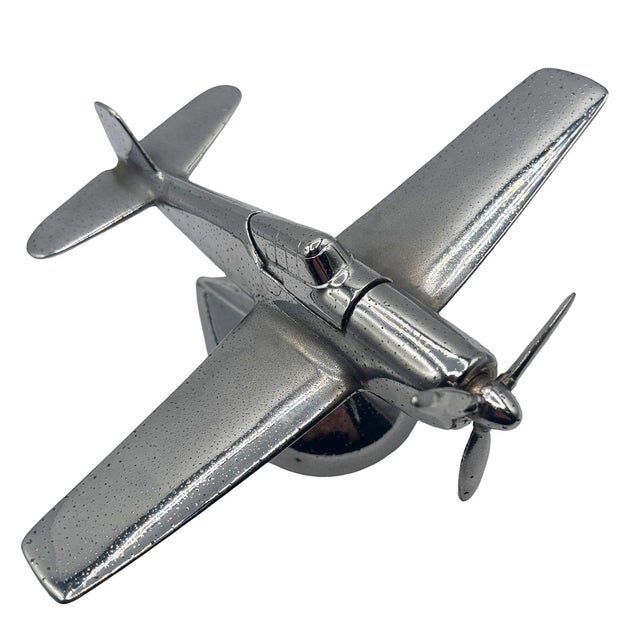 1940s 1940s Art Deco Chrome Propeller P-51a Mustang Airplane Table Lighter by Hamilton For Sale - Image 5 of 10