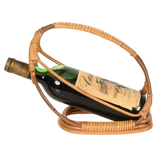 Italian Organic Curved Rattan and Hand-Woven Wicker Bottle Holder, 1960s For Sale - Image 12 of 12