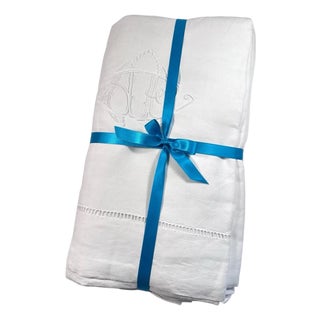 Antique French Linen Sheet With Ladder Stitch Af Monogram White Trousseau Sheet Romantic French Bedding the Paris Apartment For Sale