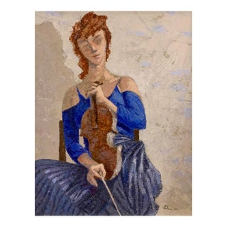 Giampaolo Talani "The Fiddler" Oil on Board, Figurative Music Painting, Tuscan Coastal Art, Contemporary Art by Italian Master, 1999 For Sale