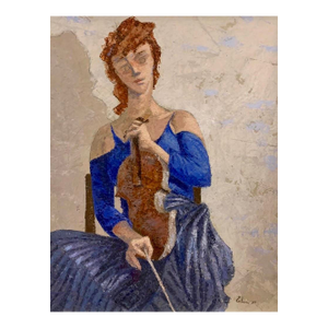 Giampaolo Talani "The Fiddler" Oil on Board, Figurative Music Painting, Tuscan Coastal Art, Contemporary Art by Italian Master, 1999
