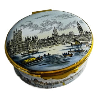 Vintage English Palace of Westminster Enamel Box For Sale