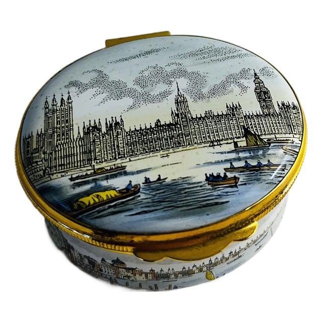 Vintage English Palace of Westminster Enamel Box For Sale