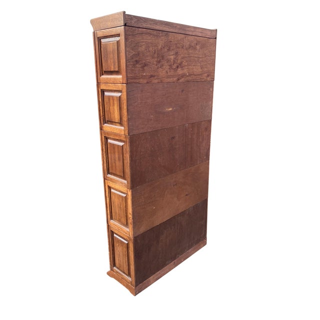 Late 20th Century Oak Barrister Leaded Top 5 Stack Bookcase For Sale - Image 16 of 17