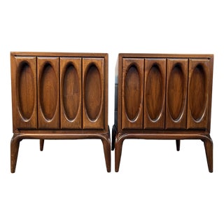 Pair of Mid-Century Sculpted Walnut Night-Stands For Sale