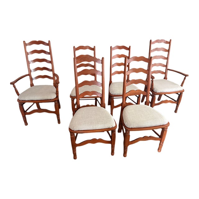 Vintage Pennsylvania House French Country Solid Cherry Ladderback Dining Chairs – Set of 6 Circa. 1988 For Sale
