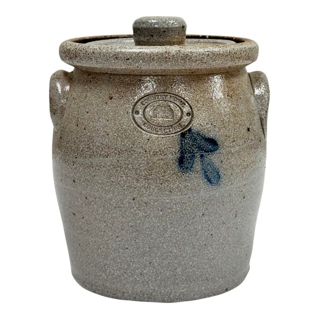 Vintage Salt Glaze Handmade Lidded Rowe Pottery Crock For Sale