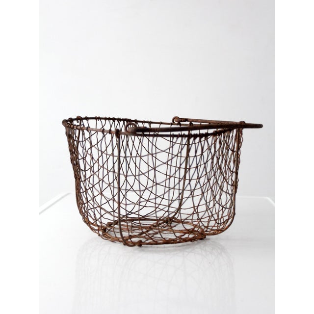 Brown Antique Handmade Wire Gathering Basket For Sale - Image 8 of 13