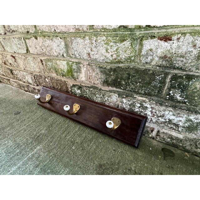 American Vintage Wood and Brass Wall Hooks For Sale - Image 3 of 9