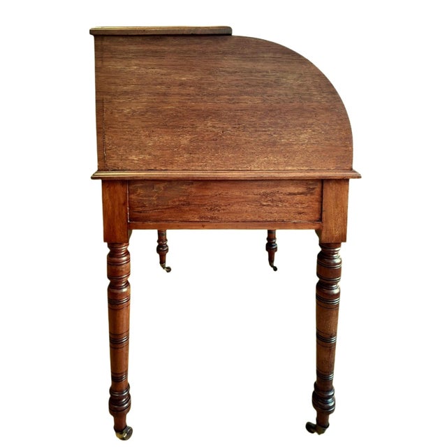 Late 19th Century Victorian Tambour Roll-Top Maple and Brass Desk For Sale - Image 5 of 13