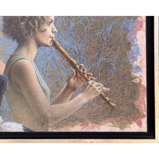 Textile Poen de Wijs "Tripelconcert" Realist Painting of Two Women with a Flute & Saddlebill Stork, 1998 For Sale - Image 7 of 11