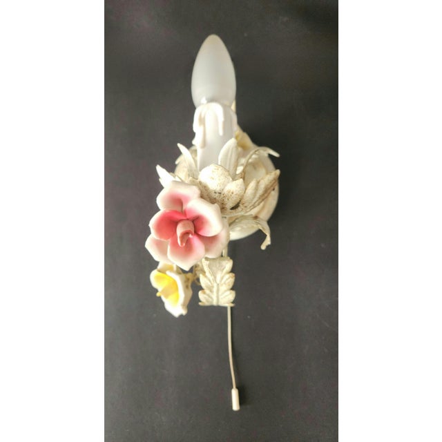 Vintage Wall Lamp with Floral Porcelain Elements, 1960s, Set of 2 For Sale - Image 15 of 18