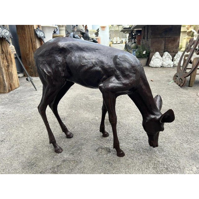 Bronze Grazing Fawn Deer Garden Sculpture For Sale - Image 13 of 15