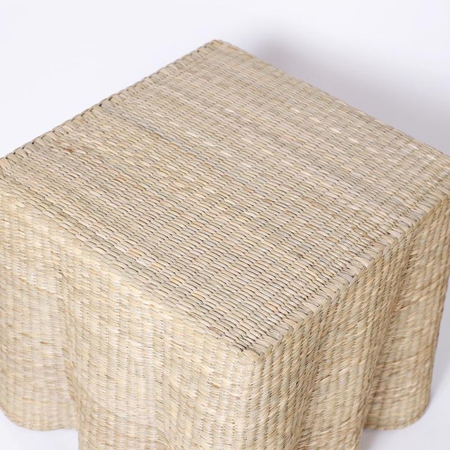 Wood Pair of Wicker Drapery Ghost End Tables For Sale - Image 7 of 10