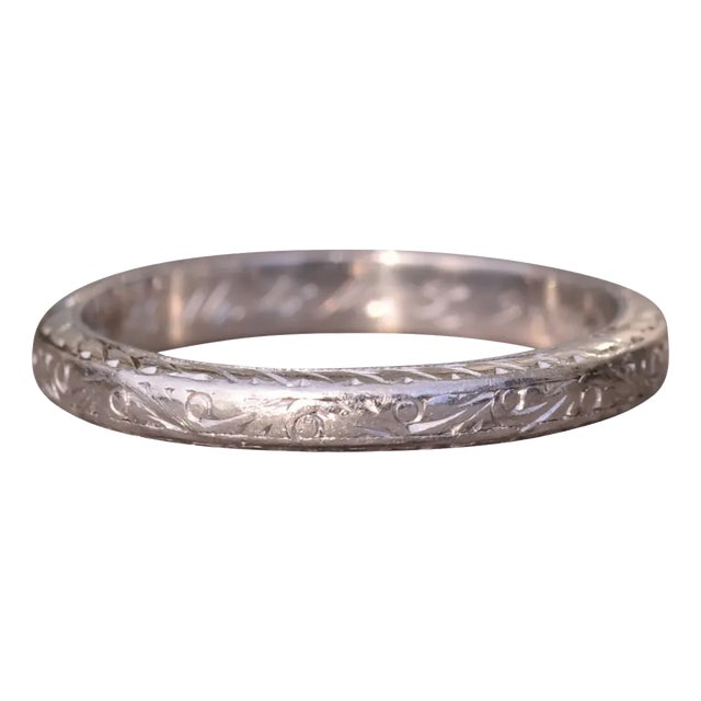 The Lock Haven: Antique Platinum Hand Engraved Wedding Band For Sale