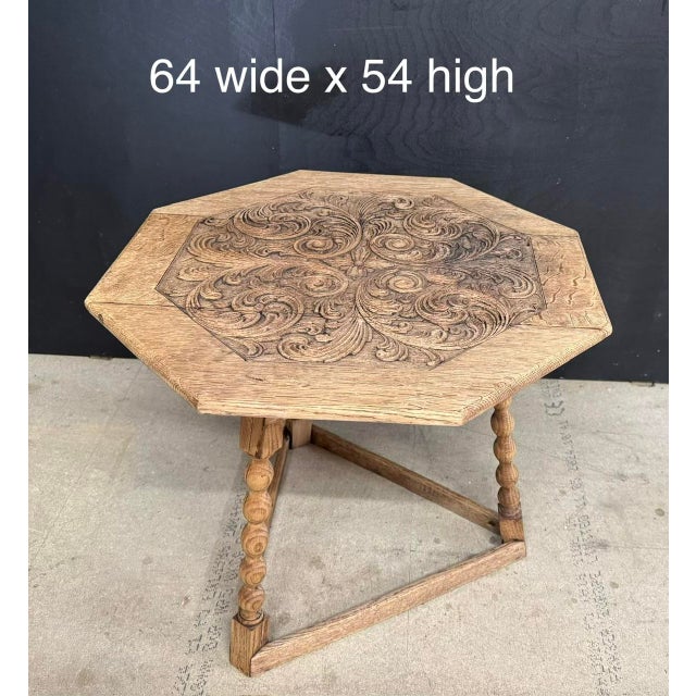 Carved Oak Cricket Table, 1910 For Sale - Image 6 of 11