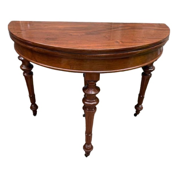 Antique Louis Philippe Style Flip Top /Folding Top Demi Lune Expanding Console Table For Sale