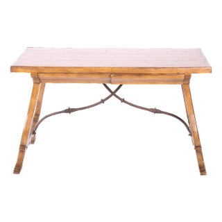 Antique Spanish Writing Desk or Console Table With Iron Stretcher - Circa Early 20th Century For Sale