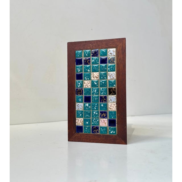 Wood Vintage Scandinavian Teak Box with Blue and Green Ceramic Tiles, 1970s For Sale - Image 7 of 7