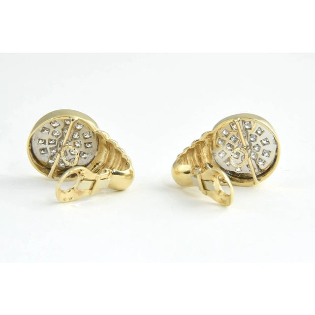 Mid 20th Century 1970s Pave Diamond Ribbed Gold Clip Earrings - 2 Pieces For Sale - Image 5 of 7