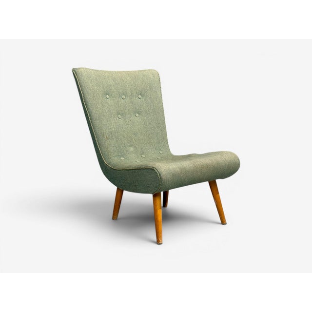 Swedish Modern, Slipper Chair, Green Fabric, Beech, Sweden, 1940s For Sale - Image 4 of 12