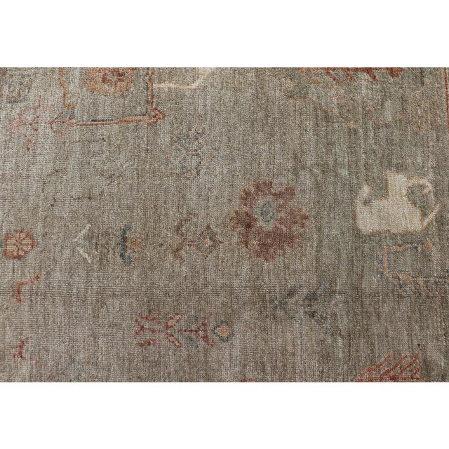 Large Turkish Angora Oushak Rug in Washed Sage With Rust and Ivory 11'10 X 17'4 For Sale - Image 10 of 17