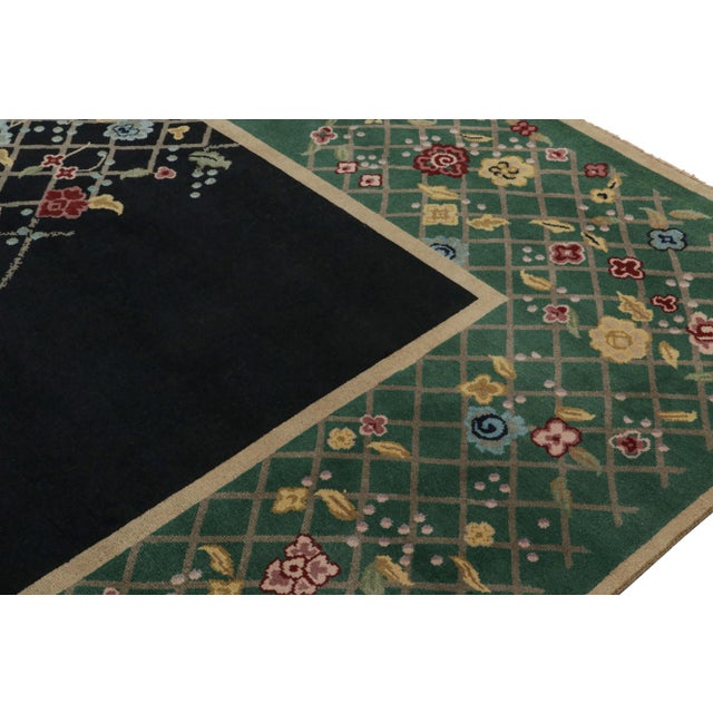 2010s Rug & Kilim’s Chinese Art Deco Style Rug in Black & Green With Floral Pattern For Sale In New York - Image 6 of 8